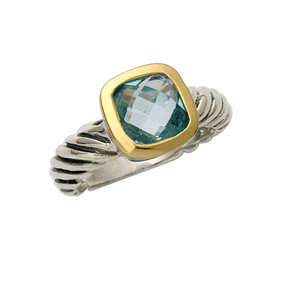 Cushion Cut Blue Topaz & 18k Ring Size 6