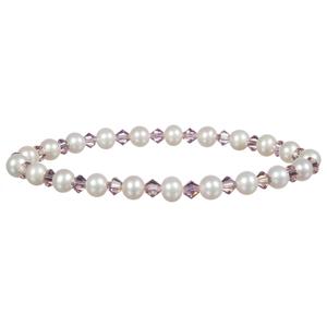 Lita Swarovski Light Purple Crystals With Fresh Water Pearl Stretch Bracelet