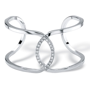 PalmBeach Jewelry Round White Crystal Mirror Image Open Loop Cuff Bracelet in Silvertone 7&quot;