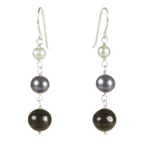 Lita Sterling Silver and Black Multi-Color Freshwater Pearl Drop Earrings