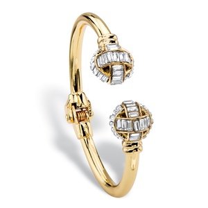 PalmBeach Jewelry Baguette-Cut White Crystal Ball Hinged Cuff Bracelet in Gold Tone 8&quot;