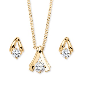 PalmBeach Jewelry 2 Piece Round Birthstone Necklace and Earrings Set in Yellow Gold Tone