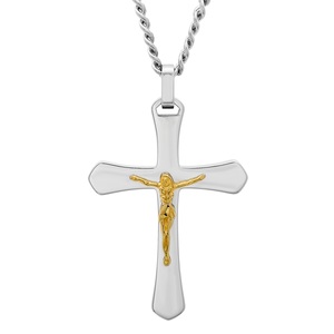 Men&#8217;s Stainless Steel Two-Tone Crucifix Pendant Necklace