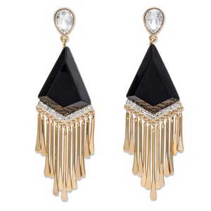 PalmBeach Jewelry Pear-Cut White Crystal and Simulated Black Onyx Art Deco-Inspired Chandelier Fringe Earrings in Gold Tone 2.75&quot;