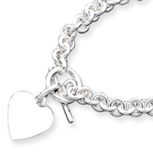 Sterling Silver Heart Disc Fancy Toggle Bracelet - 7.75 Inch
