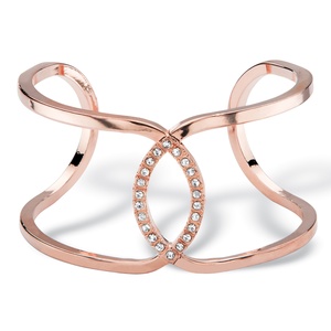 PalmBeach Jewelry Round White Crystal Mirror Image Open Loop Cuff Bracelet Rose Gold-Plated 7&quot;
