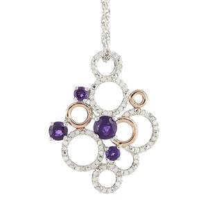 Ladies Sterling Silver Genuine Amethyst and 1/3 cttw Diamond Pendant