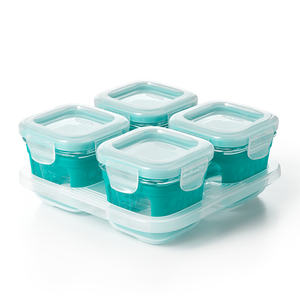 Tot 4oz Glass Baby Blocks w/ Sleeves Teal 4-Pack