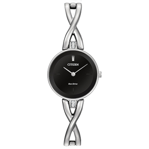 Womens Silhouette Eco-Drive Silver-Tone Watch Black Dial