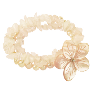 Lita Pink Shell Flower With Pink Fresh Water Pearl Stretch Bracelet