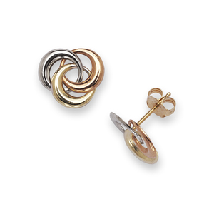 14k Tri-color Gold  Love-knot Circle Post Earrings - Measures 10x10mm