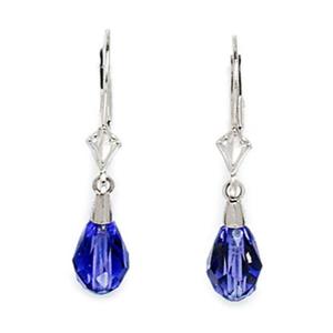 14k White Gold Tanzanite-color Purple 9x6mm Swarovski Element Pear Drop Leverback Earrings - Measures 29x6mm
