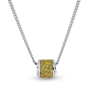 Sterling Silver Gold Glitter Barrel Pendant with 24 Inch Steel Curb Chain