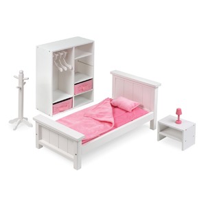 Badger Basket Bedroom Furniture Set for 18 inch Dolls - White/Pink
