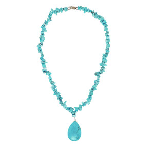 Lita Howlite Chips and Turquoise Pendant Necklace,17"