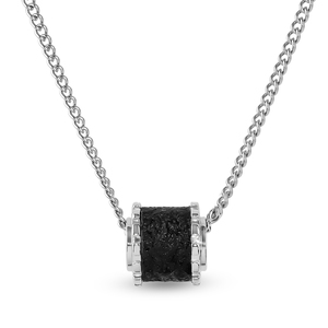 Sterling Silver Black Glitter Gear Barrel Pendant with 24 Inch Steel Curb Chain