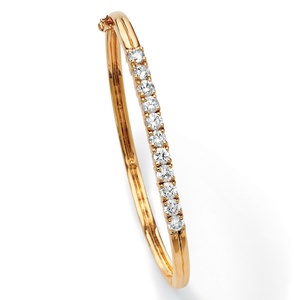 PalmBeach Jewelry 2.75 TCW Round Cubic Zirconia 18k Gold-Plated Bangle Bracelet 7 3/4&quot;