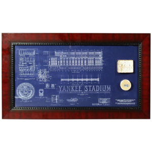 Old Yankee Stadium 10x20 Framed Replica Blueprint with Dirt Capsule and Brick