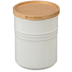 2.5 Qt Stoneware Storage Canister w/ Wood Lid White