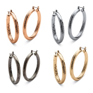 PalmBeach Jewelry Four Pair Twisted Hoop Earrings Set in Four Colors