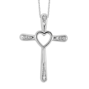 JewelonFire White Diamond Accent Sterling Silver Heart Cross Pendant