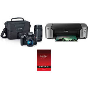 EOS Rebel T6 DSLR Camera with 18-55mm and 75-300mm Lenses and Inkjet Printer Kit