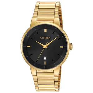 Mens Quartz Gold-Tone Watch Black Dial