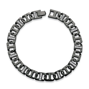 PalmBeach Jewelry Men's 1.10 TCW Cubic Zirconia 10 mm Mariner-Link Bracelet Black Ruthenium-Plated 8.75&quot;