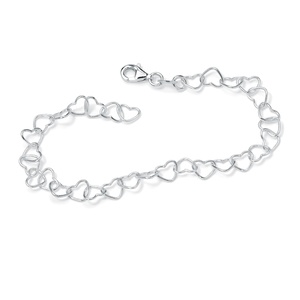 PalmBeach Jewelry Sterling Silver Heart Link Ankle Bracelet 11&quot;