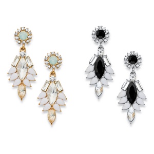 PalmBeach Jewelry Marquise and Pear-Cut Multicolor Crystal  2-Pair Vintage-Style Drop Earrings Set in Gold Tone and Silvertone 1.75"