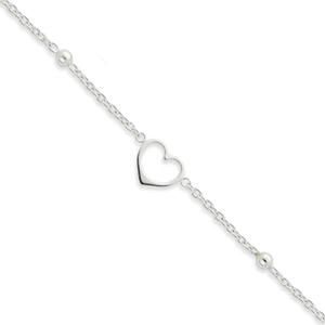Sterling Silver Dangling Heart Anklet - 10 Inch - Lobster Claw