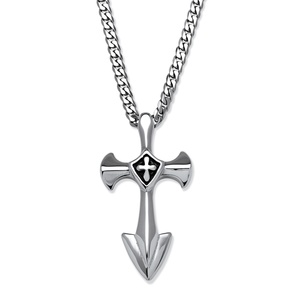 PalmBeach Jewelry Men's Cross Pendant with Blackened Cross Accent in Stainless Steel 24&quot;