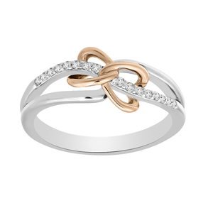 10K Pink Gold & Sterling Silver .11Pt Diamond Bow Ring
