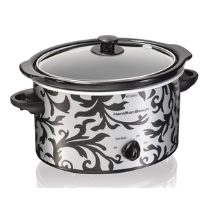 3qt Slow Cooker Silver/Black Damask Pattern