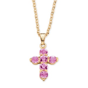 Birthstone Cross Pendant Necklace in Yellow Gold Tone