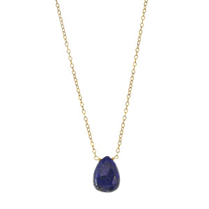 Gold Over Sterling  Silver Chain w/ Genuine Lapis Lazuli Pear Shaped Pendant 18&quot; Necklace