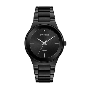 Mens Black Stainless Steel Bracelet Diamond Watch Black Dial