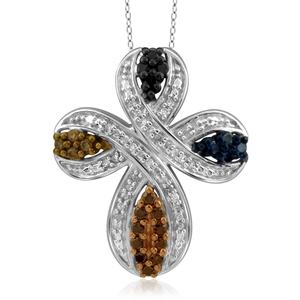 1/4 Cttw Cross Multicolor diamonds pendant in Sterling Silver