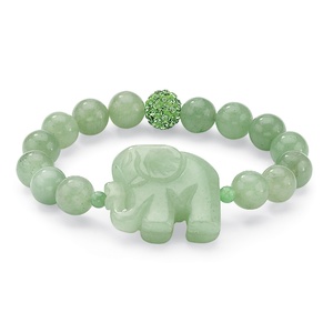 PalmBeach Jewelry Green Jade Elephant and Crystal Beaded Stretch Bracelet 8