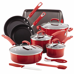 Hard Enamel Nonstick 14pc Cookware Set Red