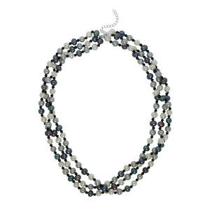 Multi Tonal Black Freshwater Pearl  & Black Onyx Three Row Pearl Sterling Silver 18&quot; Necklace