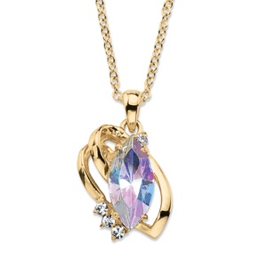 PalmBeach Jewelry Marquise-Cut Aurora Borealis Crystal Freeform Loop Pendant Necklace 14k Gold-Plated with White Crystal Accents 18&quot;