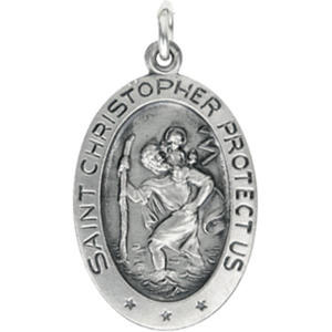 Sterling Silver St. Christopher Medal Pendant -  21mm x 13mm