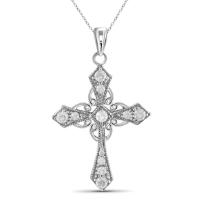 JewelonFire 1/2 Carat T.W White Diamond Sterling Silver Cross Pendant