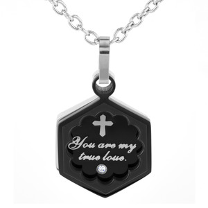 West Coast Jewelry Stainless Steel Black Plated Cubic Zirconia Inspirational Pendant Necklace