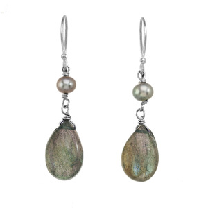 Genuine Labradorite, Hematite & Black Onyx on Chain Gold Over Sterling Silver Necklace