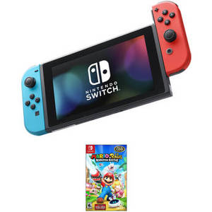 Switch with Neon Blue and Red Controllers & Super Mario Odyssey Kit