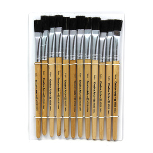 Charles Leonard, Inc. Flat Tip Easel Paint Brushes, 1/2&quot; - Natural Bristle, Short Stubby Handle - 12 per set, 6 sets total
