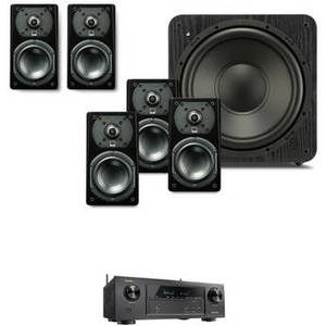 Prime Satellite 5.1-Channel Speaker Package with Denon AVR-X1400H Receiver Kit (Premium Black Ash)