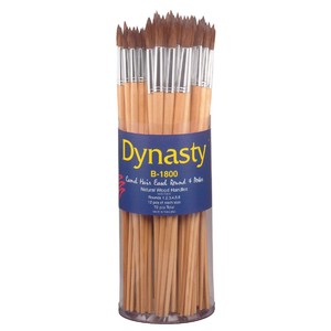 Dynasty B-1800 Cylinder Camel Hair Long Wood Handle Easel Round and Poster Brush Set, Assorted Size, Natural, Set of 72